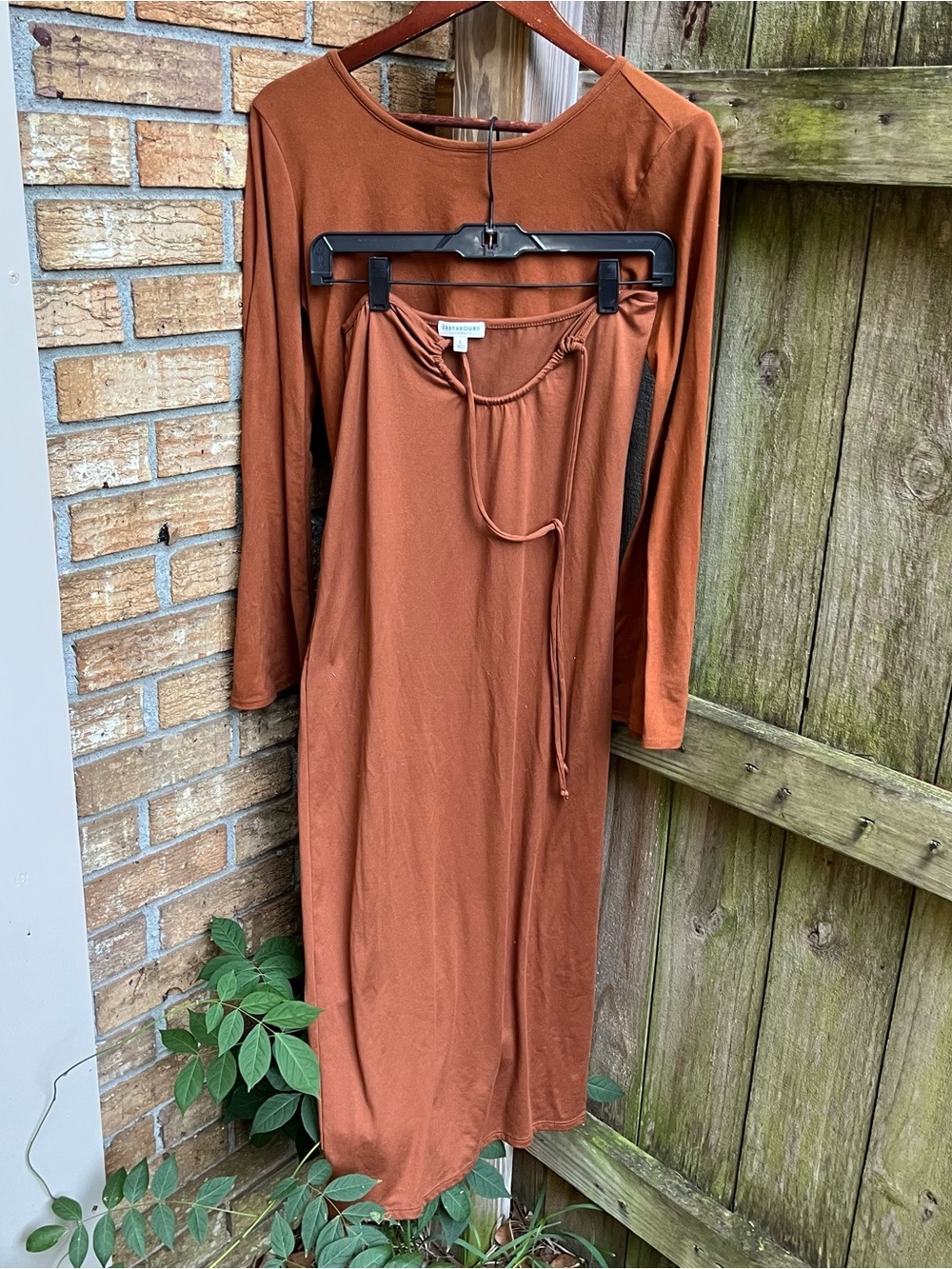 Earthbound Women's Rust Long Sleeve Skirt Set with Tie Waist